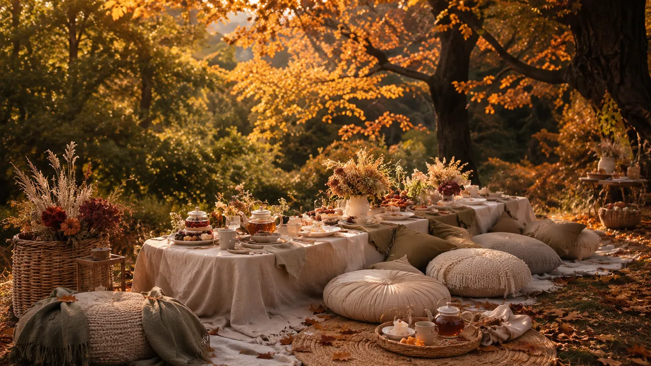Luxury picnic in an autumn forest in Madeira