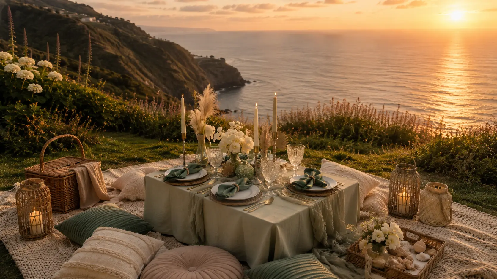 Sunset luxury picnic table overlooking the Atlantic Ocean in Madeira
